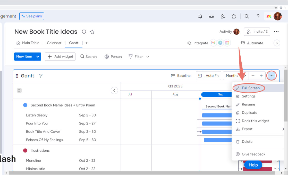 gantt chart Monday